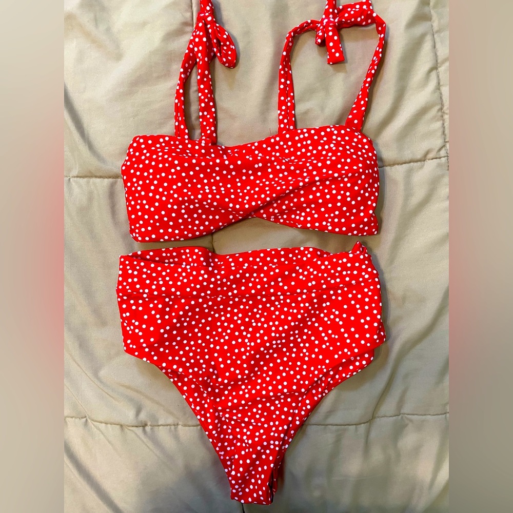 SHEIN shoulder tie two piece polka dot bikini